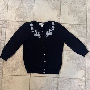 Black embroidered elbow length cardigan